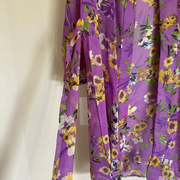 Floral Purple Long Kimono Cardigan - Picture 4 of 7